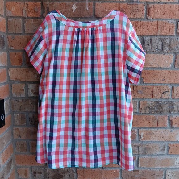 St. John's Bay Womens Top Blouse Short Sleeves Plaid Size 2X - Picture 3 of 8